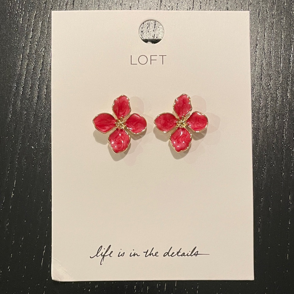 NWT LOFT Vibrant Red Floral Earrings